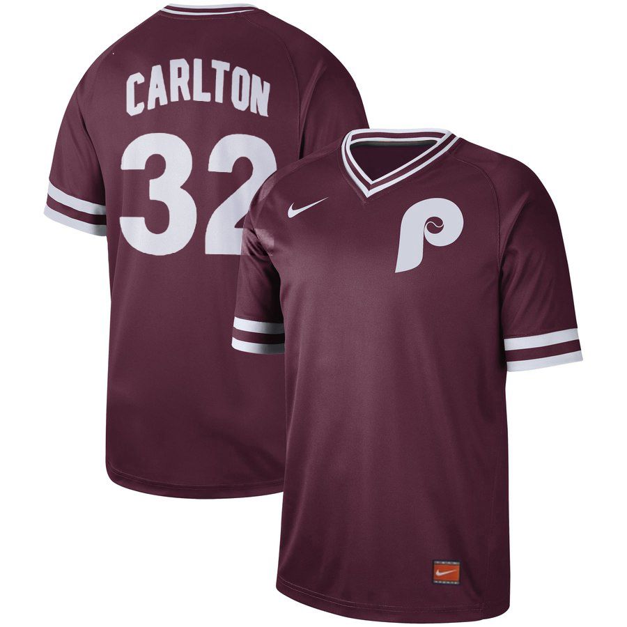 Men Philadelphia Phillies 32 Carlton Red Nike Cooperstown Collection Legend V-Neck MLB Jersey